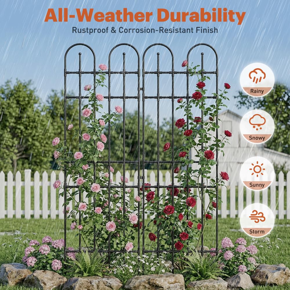 PICNICNI Black Garden Trellis, 71x21 Inch Metal Arch Decoration with Rustic Iron & Black Coating, 2 Pack Outdoor Plant Support for Climbing Roses, Vines, Flowers, Vegetables
