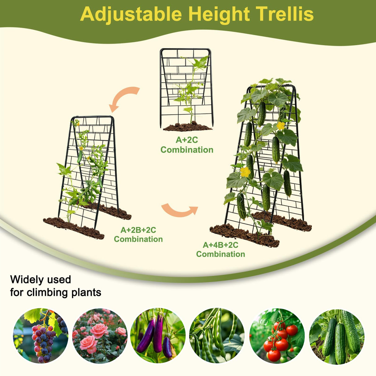 50"x17" A-Frame Cucumber Trellis for Raised Bed, Heavy Duty All-Metal Support for Climbing Plants, Cucumbers, Tomatoes & Beans, Easy Assembly, with Bonus Shears & Accessories, 1 Pack, Black, YOBAZAN