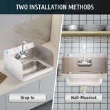WILPREP Commercial Hand Sink, NSF Stainless Steel Sink Commercial Utility Sink with Gooseneck Faucet and Strainer, 17x15 Inch Wall Mount Kitchen Sink for Restaurant Bar RV Bathroom Laundry Room