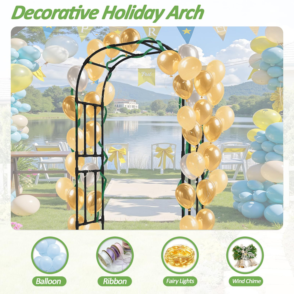 Trellume Thickened Metal Garden Arch-59(L)*94.5"(H),Garden Trellis for Climbing Plants Outdoor, Heavy Duty Rust-Proof Iron Arbor Archway for Backyard, Patio, Lawn and Wedding Decorations(20MM Pipe)