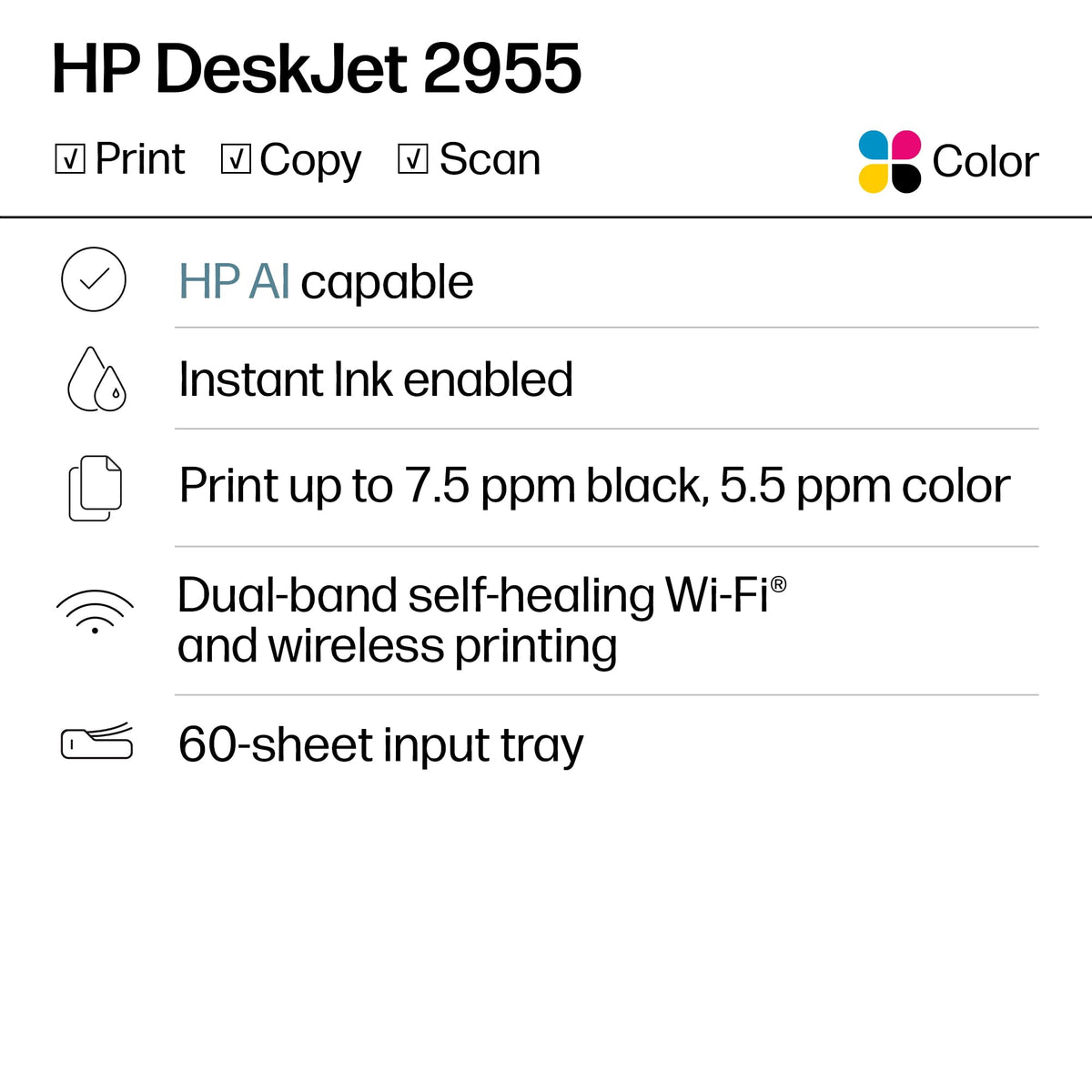HP DeskJet 2955 Color Inkjet Printer | Wireless | All-in-One