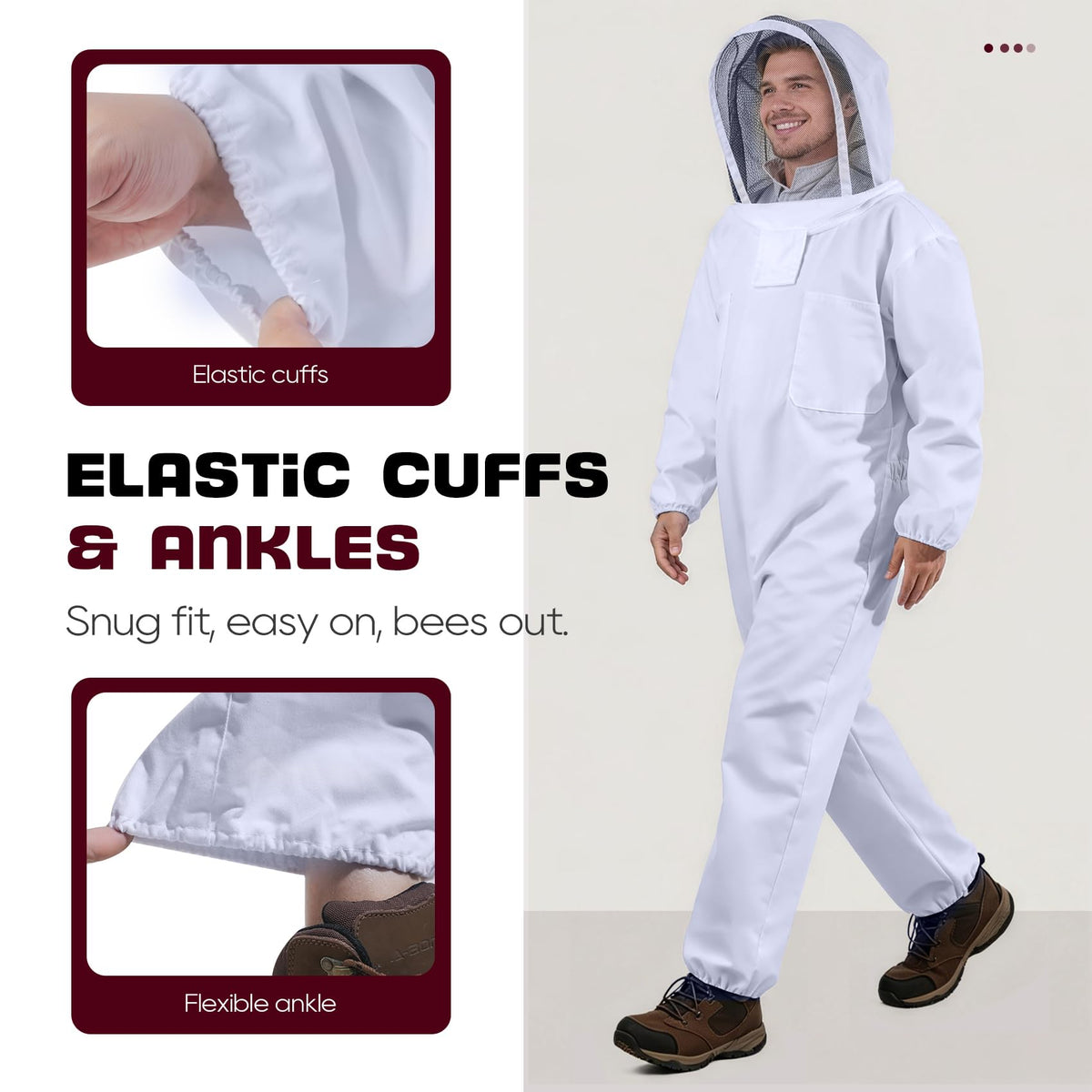 LONGADS Bee Suit for Men, Full Body Beekeeper Suit with Gloves and Veil L
