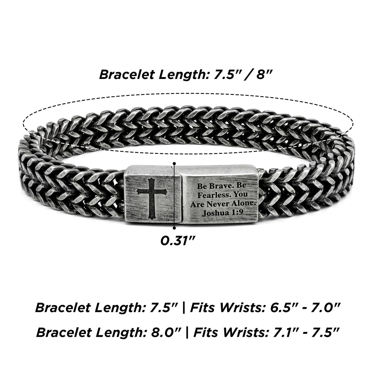 Mens Cross Bracelet Stainless Steel, Bible Verse Religious Christian Gift