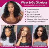 Ailwelia Deep Wave Bob Wig Human Hair 200% Density 5x5 Hd Lace Closure Wigs Human Hair Bob Wigs For Black Women Wear And Go Glueless Curly Bob Wig Deep Wave Wig 14 Inch