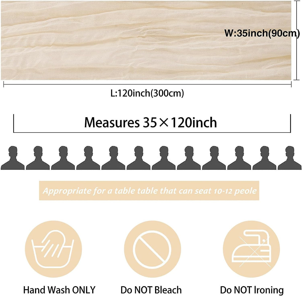 12 Pack Beige Cheesecloth Table Runner, 35x120 Inch Romantic Boho Gauze Table Runner 10ft Rustic Sheer Cheese Cloth Table Decor for Christmas Wedding Baby Shower Birthday Party Table Decoration