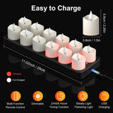 PChero Rechargeable Flameless Candles with Remote Timer & Charging Base, 12 Pack Votive Candles Battery Operated Tea Lights Flickering, LED Tealights for Home Wedding Halloween Fall Christmas Decor