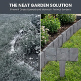Decorative Imitation Stone Garden Fence: Plastic Edging Border Faux Stone Landscape Edging with Interlocking Spikes - Flexible Plastic Lawn Edging for Flower Beds, Yard, Pathway (20, Grey)