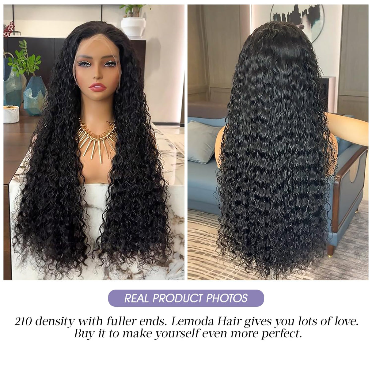 Lemoda 210% Density 13x6 Full Lace Frontal Virgin Human Hair Wigs 12A Water Wave 13x6 HD Lace Front Wigs Deep Wave Human Hair Wig Wet and Wavy Wig Pre Plucked With Natural Hairline 26Inch