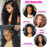 JTMMP 13x6 Deep Wave Lace Front Wigs Human Hair 200% Density 26 Inch Curly Human Hair Wig for Women Natural Black HD Transparent Lace Glueless Frontal Wigs Human Hair Pre Plucked with Baby Hair