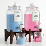 Glass Laundry Detergent Dispenser, 108oz (2 Pack) with Stainless Steel Faucet & Solid Wood Stand - Liquid Soap & Fabric Softener Container for Laundry Room Organization & Storage