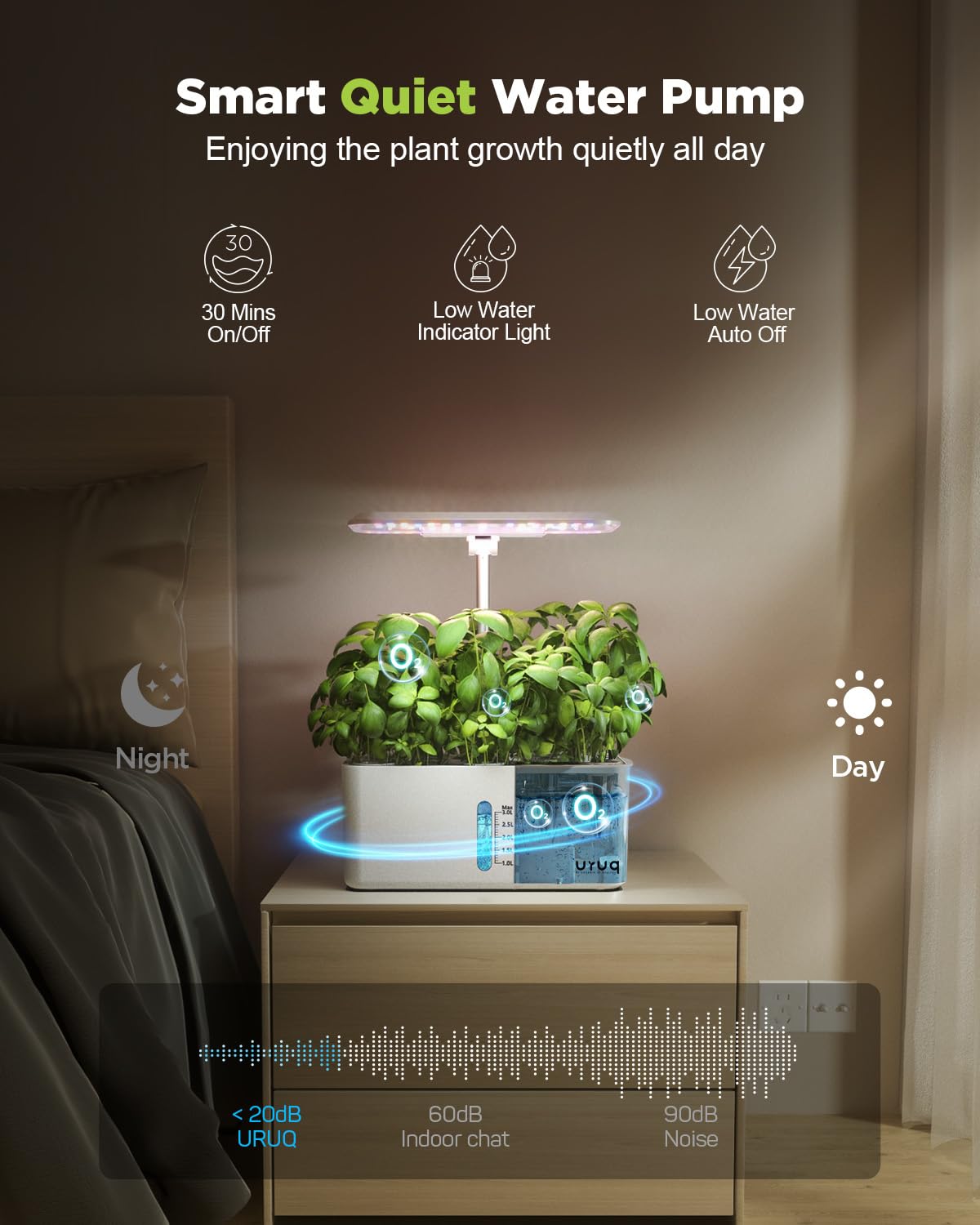 URUQ 8 Pods Hydroponics Growing System with LED Grow Light - White