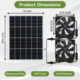 Roodike 5.5" Waterproofed Solar Powered 2 Fan Kits for Outdoor Chicken Coop, Greenhouse, Shed, Pet House Intake or Exhaust Air Circulation