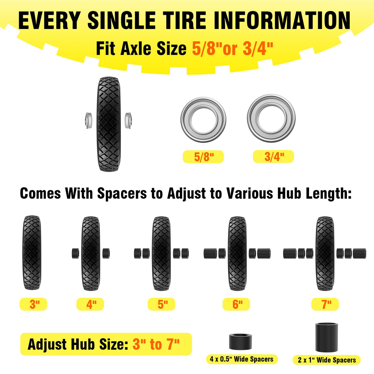 4.80/4.00-8 Wheelbarrow Tire and Wheel 16" Flat Free Solid 2PCS Hand Truck