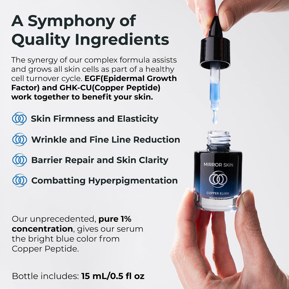 MIRROR SKIN - Copper Peptides Face Serum - Boost Collagen & Cell Renewal - Firm, Tone & Glow - Shea Butter, Witch Hazel & Apple Stem Cells - Facial Skin Care Products, Beauty & Self Care - (.5 fl oz)