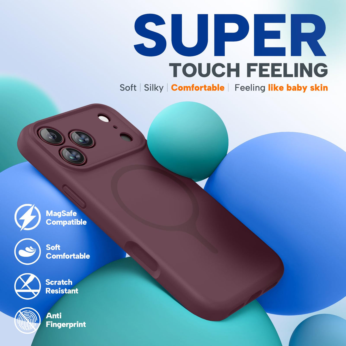 Miracase Silicone & Magnetic for iPhone 18 Pro Max Case, Burgundy