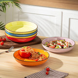 Y YHY Pasta Bowls Set of 6, 30 oz Ceramic Shallow Bowls, Serving Bowls Pasta Plates and Salad Bowls, Microwave & Dishwasher Safe Soup Bowls, Assorted Colors Christmas Day Gift