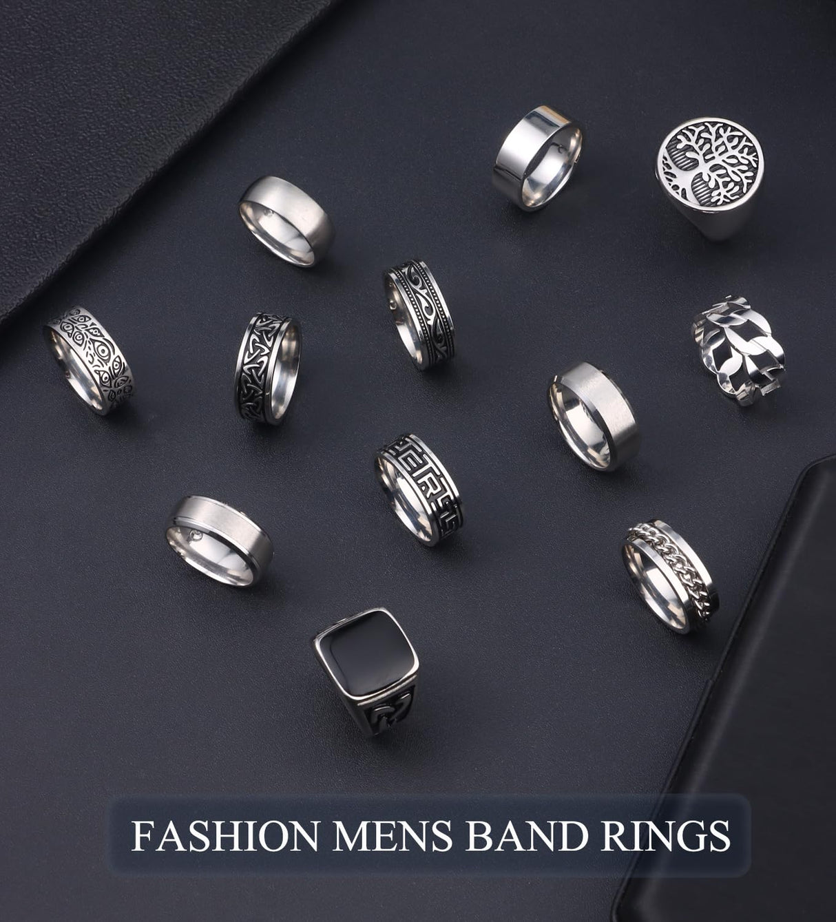 WAINIS 12Pcs Stainless Steel Vintage Signet Rings for Men