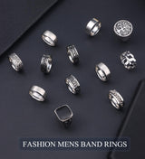 WAINIS 12Pcs Stainless Steel Vintage Signet Rings for Men