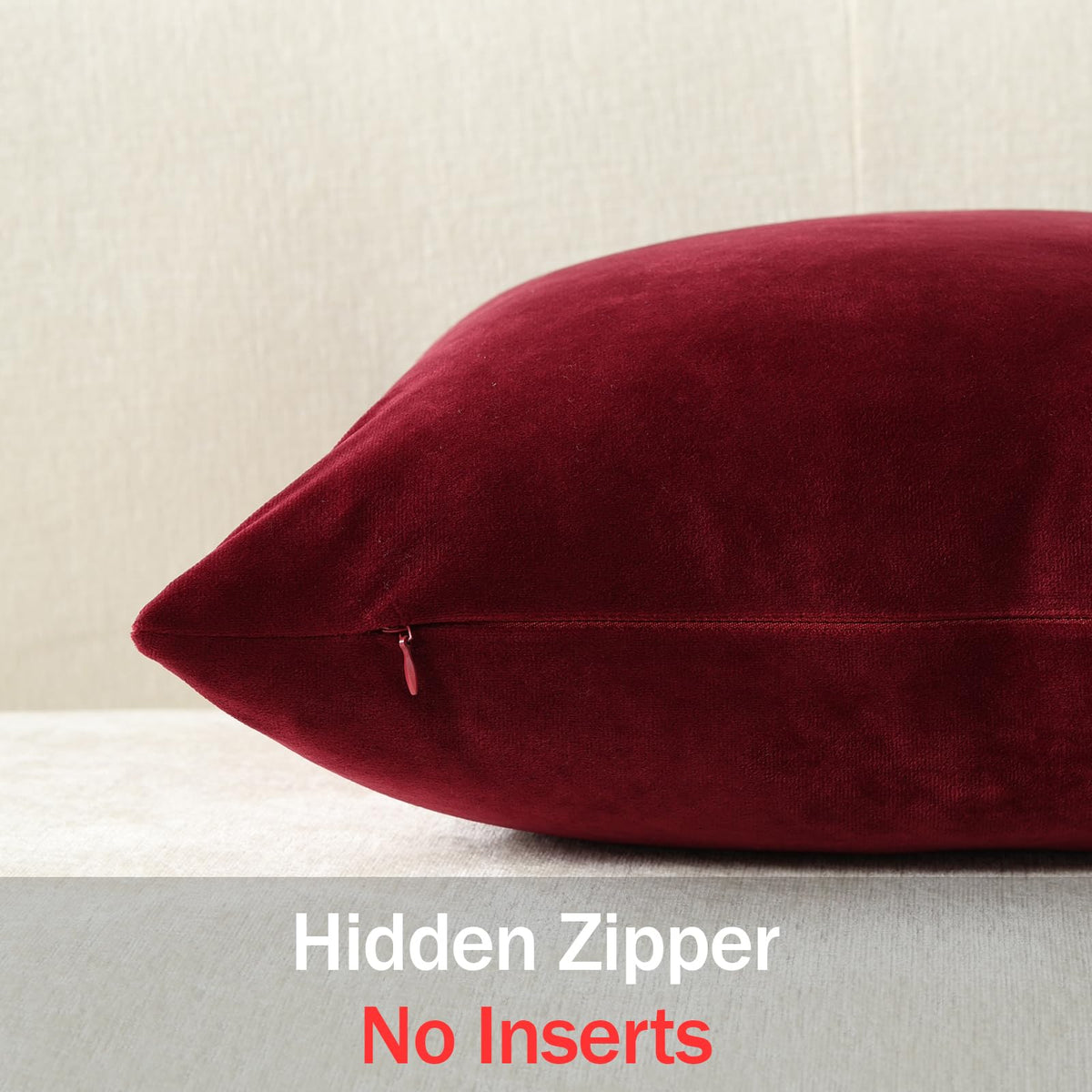 DEZENE Throw Pillow Covers 18x18 Wine Red: Pack of 2 Cozy Soft Velvet Square Modern Luxury Decorative Throw Pillow Cases for Christmas Sofa Couch Living Room Bed Home Decor