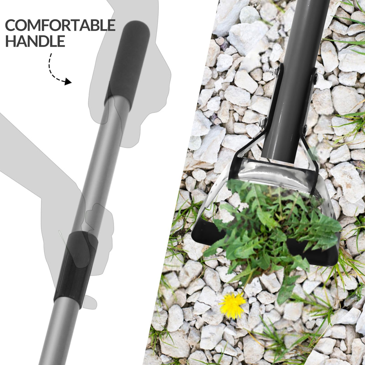 Walensee Action Hoe for Weeding Stirrup Hoe Tools for Garden with Adjustable 36-66 Inch Scuffle Loop Hoe Gardening Weeder Cultivator Durable Handle Weeding Rake with Cushioned Grip