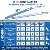 NEOWISM Protable wheelchair ramp 3FT,Non-Slip Folding Aluminum Handicap Ramps,Threshold Ramp for home,Holds up to 600lbs,Wheelchair ramp for steps,Mobility Scooter,Doorways (3FT Useing Height 3-9inch)