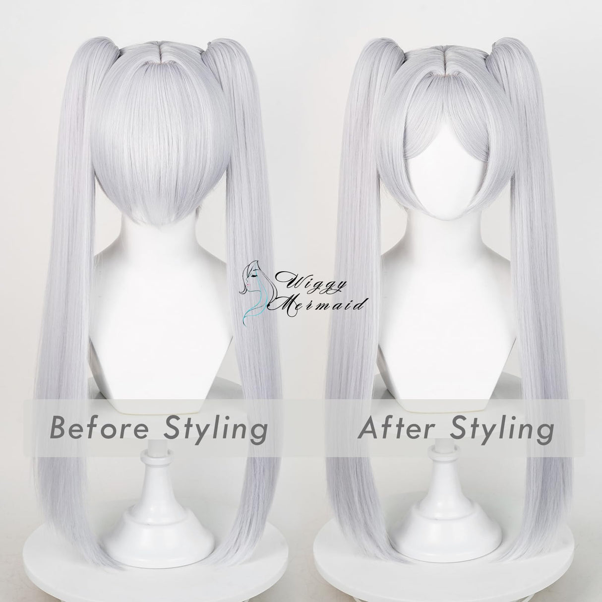 Frieren Cosplay Wig for Sousou no Frierenn, Long Silver White Wigs Ponytails + Wig Cap for Frieren Beyond Journey's End Halloween Christmas Costume Party