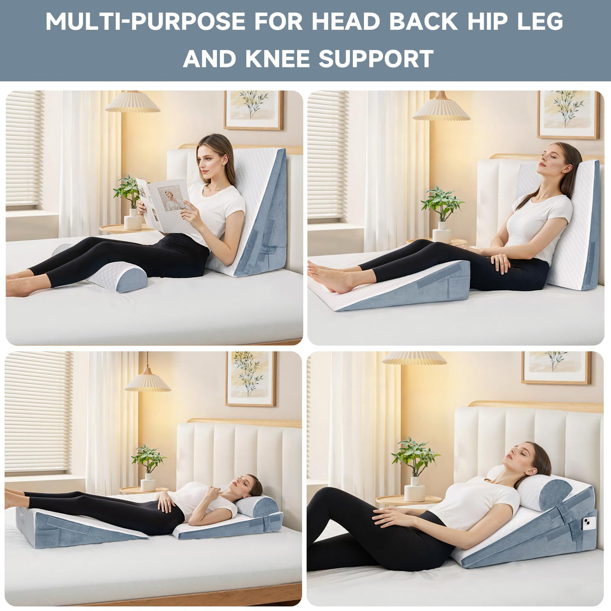 SJEUQOP Bed Wedge Pillow for Sleeping, 3 Pcs Adjustable Height 4.5&7.5&12 Inch Triangle Pillow Wedge for Post Surgery, Acid Reflux, Snoring, Legs Pain Relief