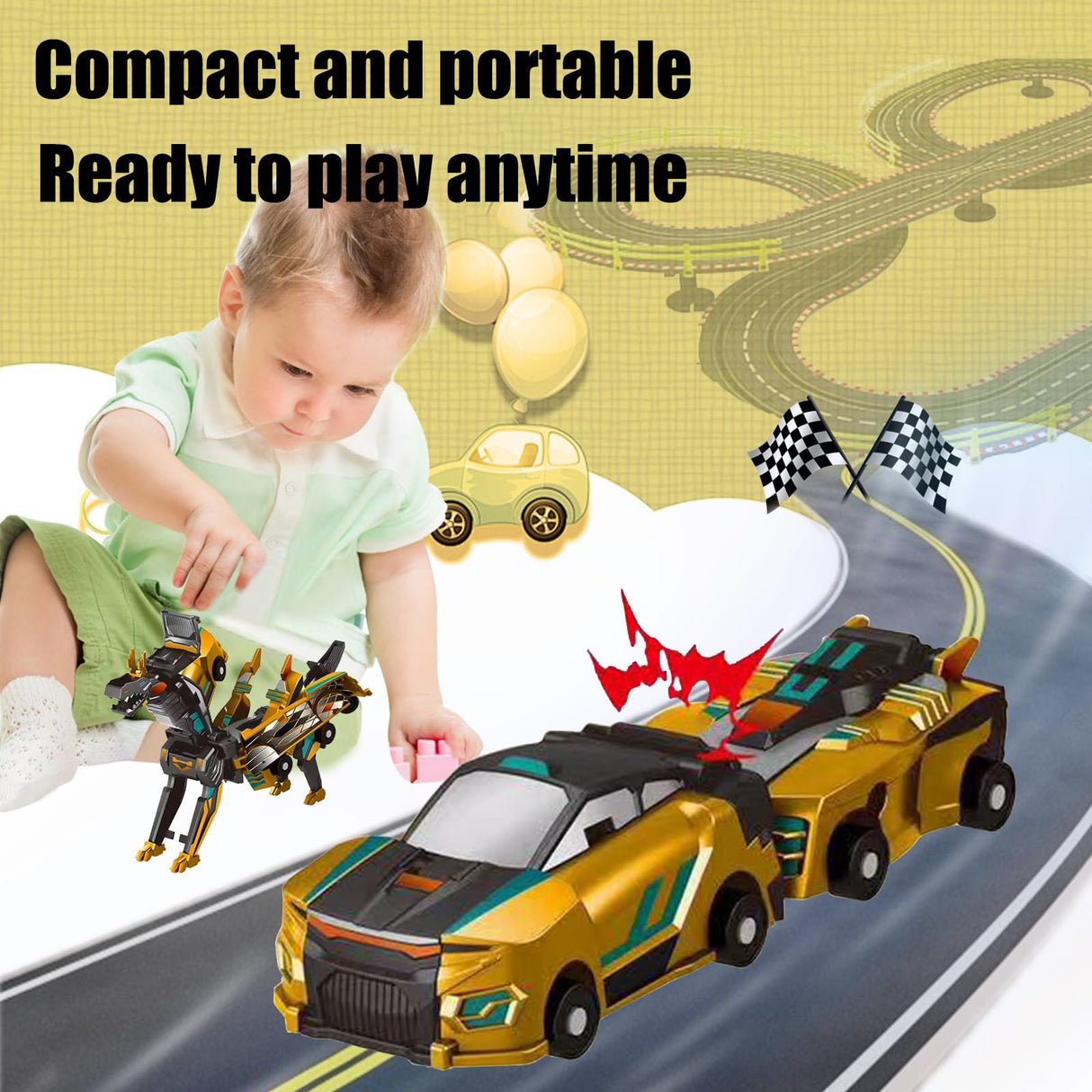 Gkiozu Transforming Dinosaur Toys, 2 in 1 Magnetic Cars Collision Transform into Dino Toys, for Boys Girls Toy Age 2-12, Christmas Birthday Gift(Golden Dragon)
