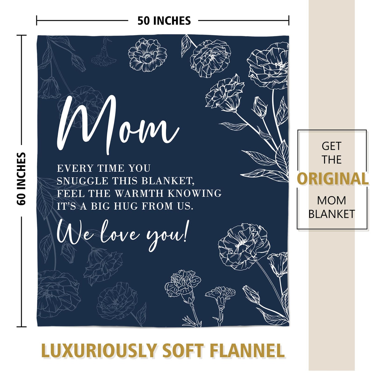 Gifts for Mom Christmas, Mom Birthday Gifts Blanket, Moms Gift for Women from Daughter Son, We Love You Present for Mother Mommy Mothers Day 60" x 50", Blue