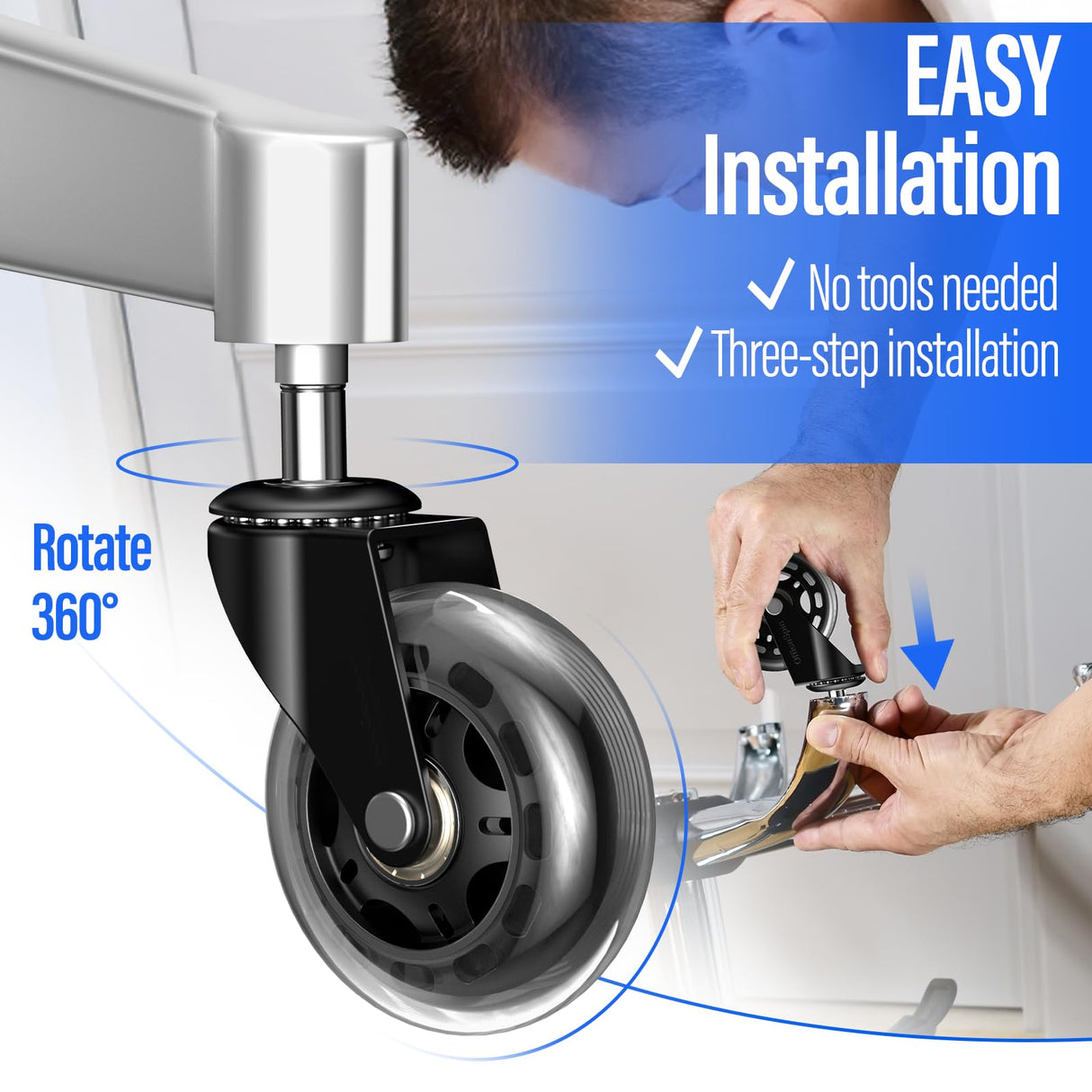OfficeSpin Office Chair Wheels Replacement, Roller Blade Wheels Office Chairs, 5 Set of Office Chair Casters, Office Chair Wheels for Hardwood& Carpet Floors, Office Chair Rollerblade Wheels (Clear)