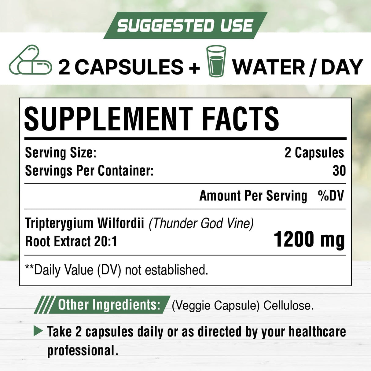 1200 MG Thunder God Vine Root Extract 20:1 Supplement, Tripterygium Wilfordii Herbal Supplement, Vegan Formula with Lei Gong Teng Extract, 120 Capsules