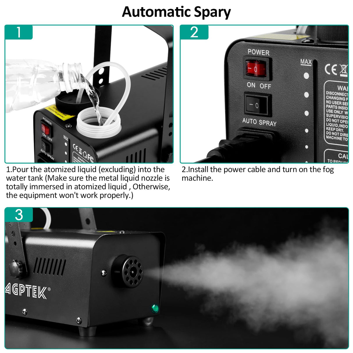 AGPTEK Fog Machine, 500W Smoke Machine with Wireless Remote & Automatic Spray Function, Great for Halloween, Christmas, Wedding, Parties, DJ Performance & Stage Show