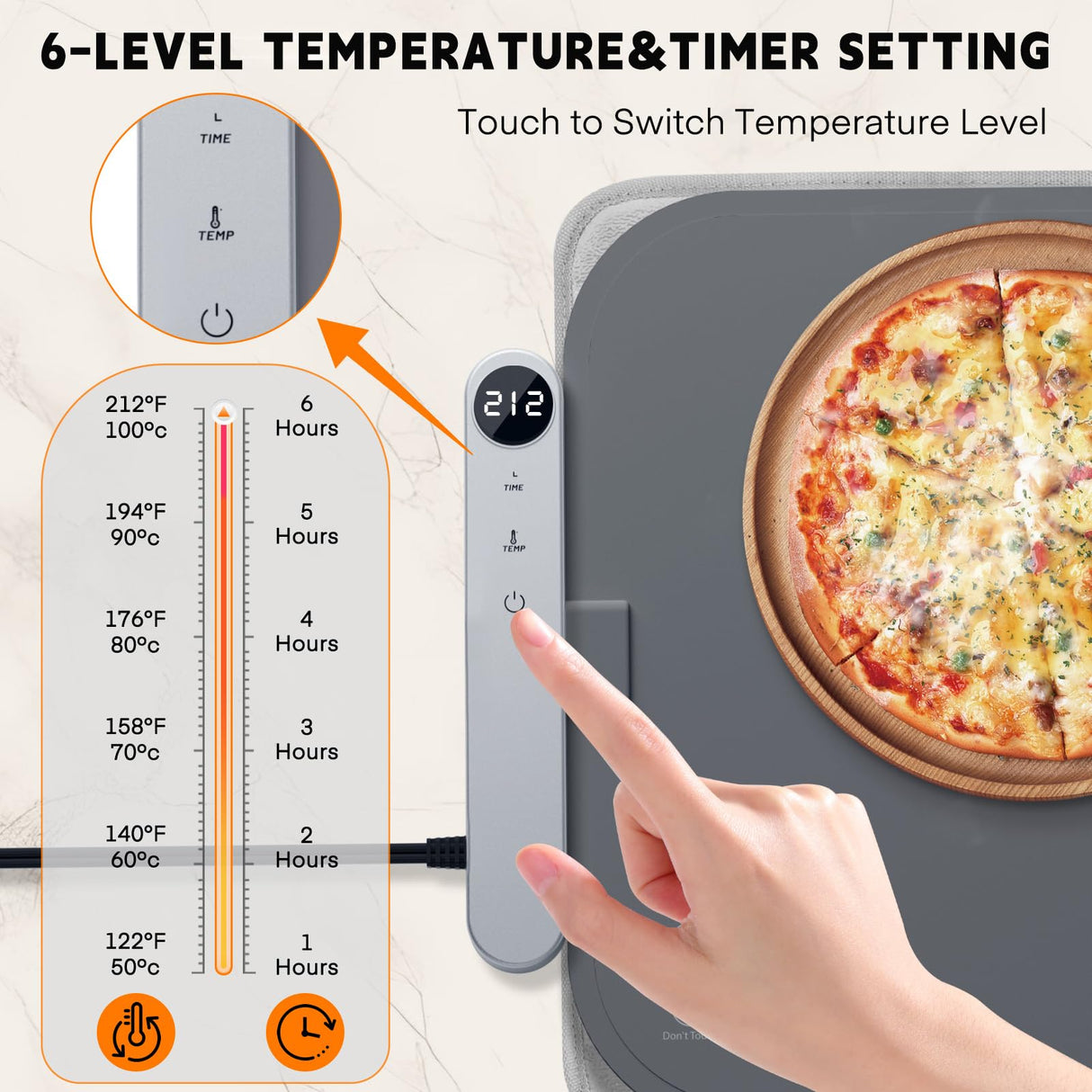Homelove Warming Mat for Food - Electric Warming Tray with 6-Level Temperature and Hours Setting, Full Surface Graphene Heating, Waterproof Dishwasher-Friendly Food Warmer for Parties, Kitchen (Gray)