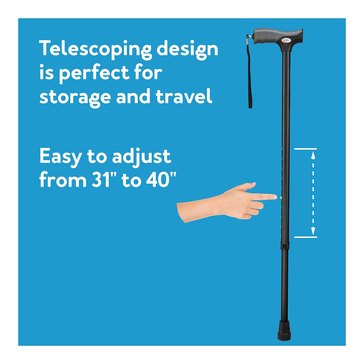 Carex Soft Grip Walking Cane - Height Adjustable Cane With Wrist Strap - Latex Free Soft Cushion Handle, Metallic Blue