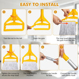 Commercial Mop Heavy Duty Industrial Mop- 3 Extra Large Cotton Looped Heads, 61" Aluminum Handle Mops for Concrete/Tile/Garage Floors-Home, Kitchen