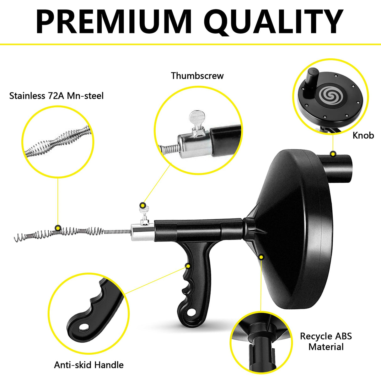 Drainsoon Drain Auger 25 Ft with Gloves, Plumbing Snake Drain Auger Hair Clog Remover, Heavy Duty Pipe Drain Clog Remover for Bathtub Drain, Bathroom Sink, Kitchen Cleaning