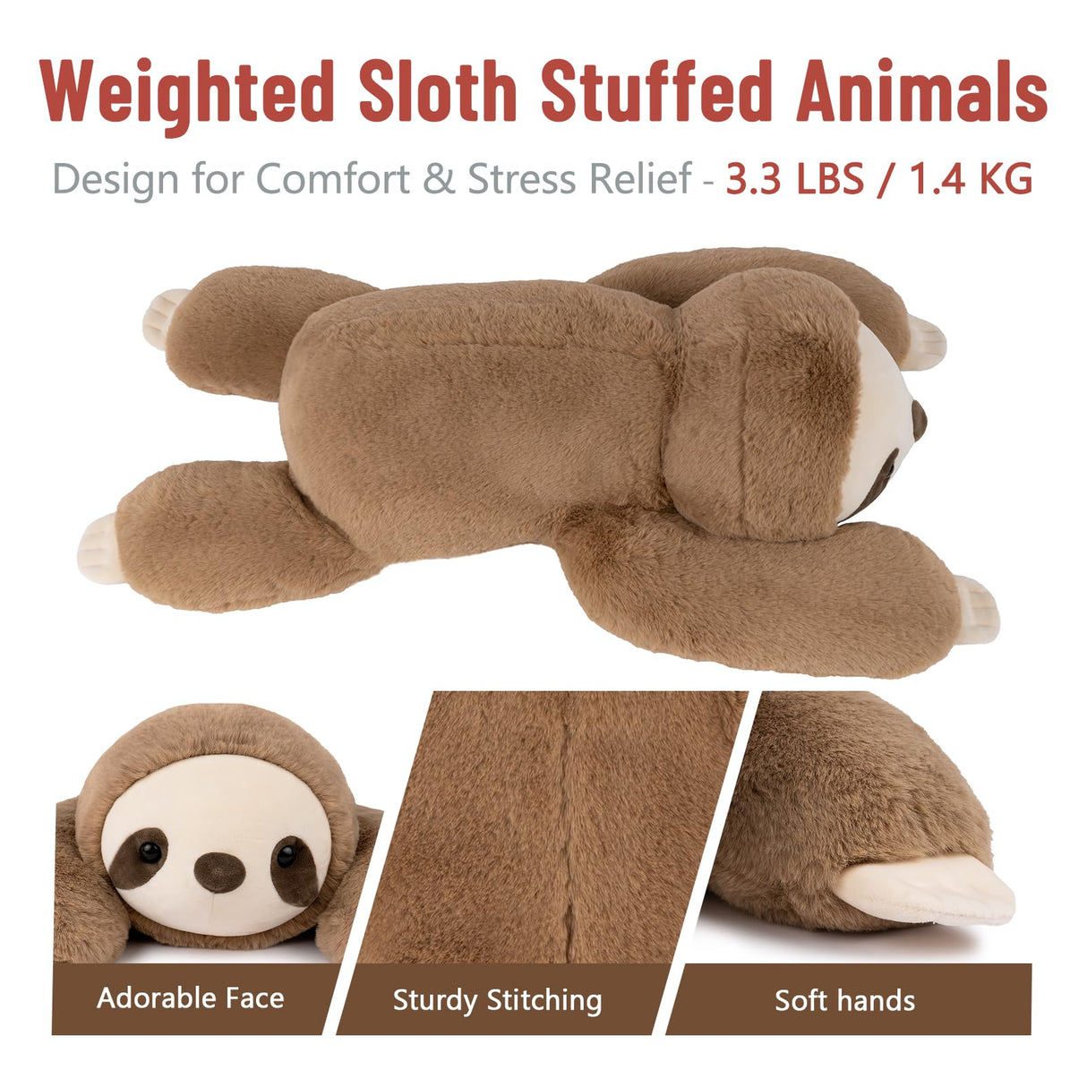 Niuniu Daddy 20" | 3.3 Pound Weighted Sloth Stuffed Animals for Adults & Kids & Baby, Large Brown Sloth Weighted Lap Animals Plush, Cute Weighted Stuffy Toy as Gift for Christmas Birthday Holidays