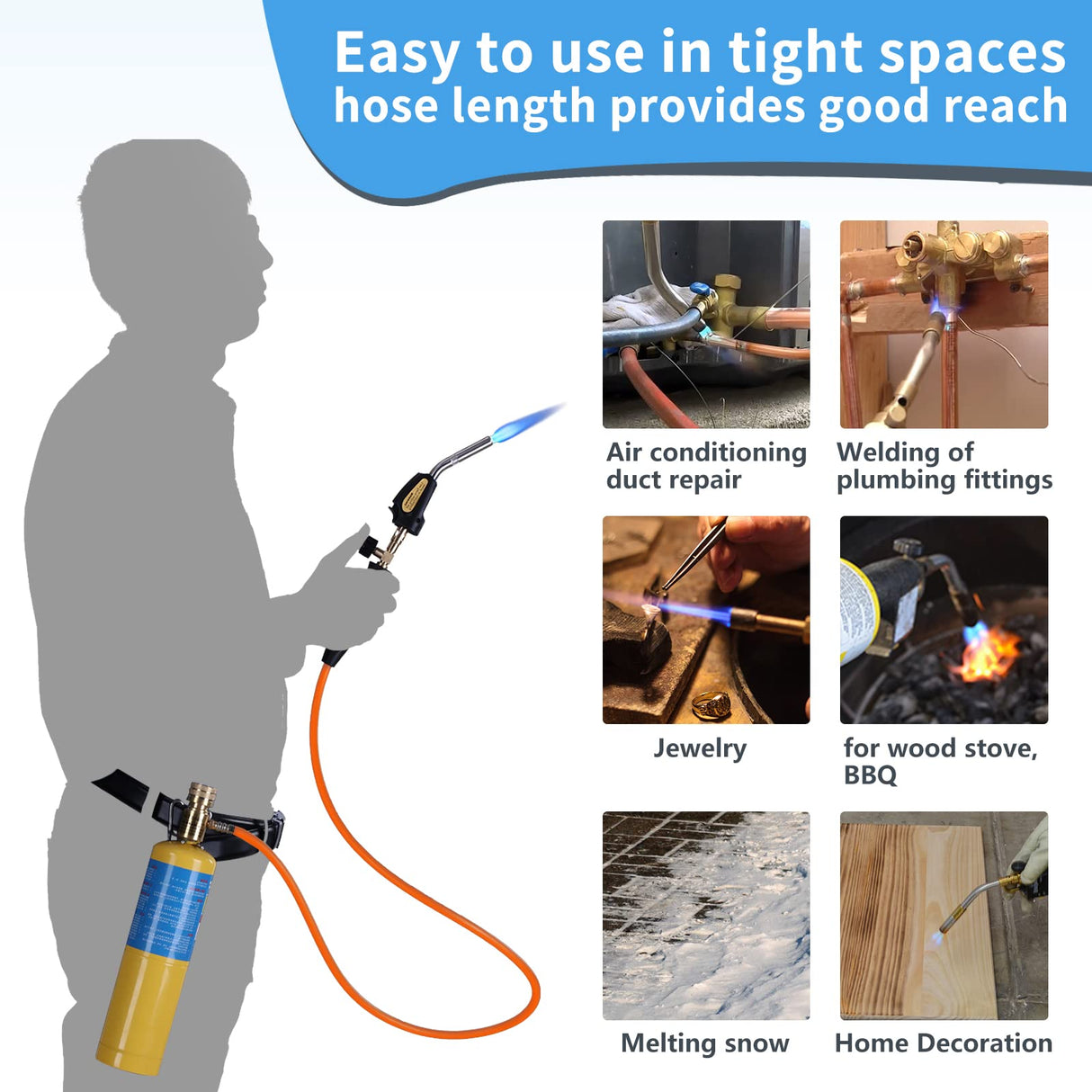 TAUSOM Propane Torch Hose Kit, Mapp Gas Torch Heat 3600℉ Map Gas Torch Kit Trigger Start & Heat Adjustment, Soldering Welding Torch Fuel by MAPP, Map/Pro,Propane(Includes Cylinder Clip)