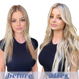 GOO GOO Clip in Hair Extensions Real Human Hair, Remy Human Hair Extensions Clip ins for Women, Natural Human Hair, 16inch 120g 7Pcs, 17A/60A Ash Blonde Highlighted Platinum Blonde