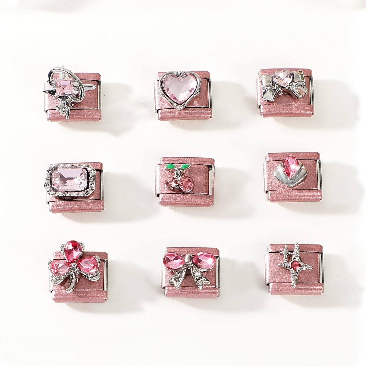 Italian Charms Bracelet Pink 22Pcs Glitter Charm Set Jewelry Gifts