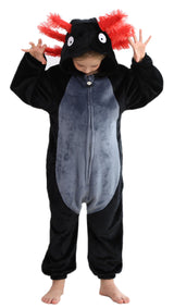 CuteOn Black-Red Axolotl Onesie Kids Animal Pajamas for Boys Girls Halloween Christmas Costume Cosplay Sleepwear Height for 140cm