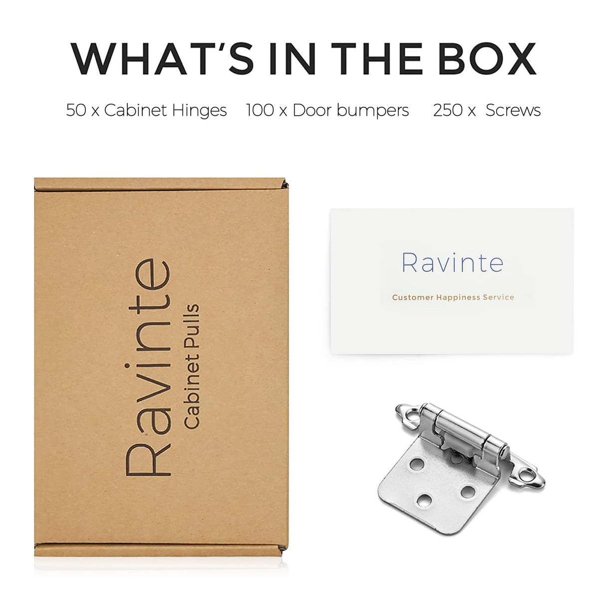 Ravinte 50 Pack (25 Pairs) 1/2 inch Overlay (Variable) Cabinet Hinges, Self-Closing Semi-Concealed Face Mount, Satin Nickel Decorative Hardware with Door Bumpers for Kitchen & Cupboard Doors, Silver
