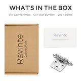 Ravinte 50 Pack (25 Pairs) 1/2 inch Overlay (Variable) Cabinet Hinges, Self-Closing Semi-Concealed Face Mount, Satin Nickel Decorative Hardware with Door Bumpers for Kitchen & Cupboard Doors, Silver