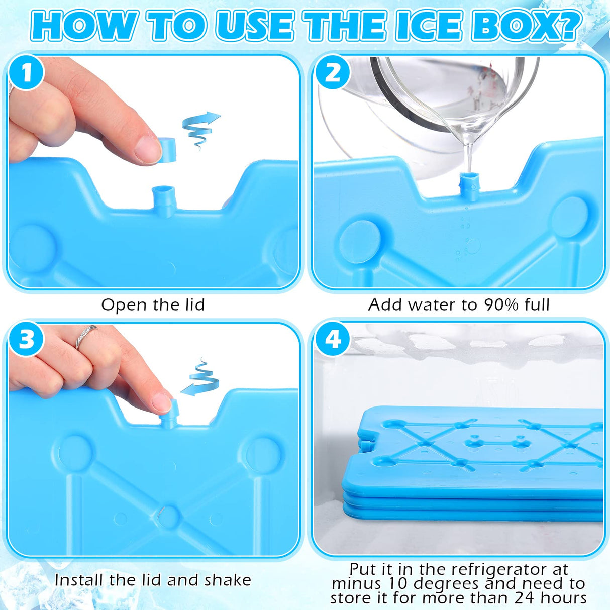 Hoolerry 10 Pcs Large Ice Packs for Cooler 10 x 13 Inch Space Saving Freezer Packs-Reusable Long Lasting for Cooler Totes for Keeping Food Fresh (Light Blue)