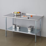 ROCKPOINT Stainless Steel Table for Prep & Work with Backsplash 30x60 Inches, NSF Metal Commercial Kitchen Heavy Duty Table with Adjustable Under Shelf and Table Foot for Restaurant, Home and Hotel