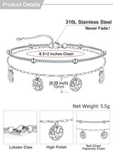 U7 Silver Anklets for Women Lightweight, Stainless Steel Ankle Bracelets Silver Layered Chain Anklet for Women Waterproof