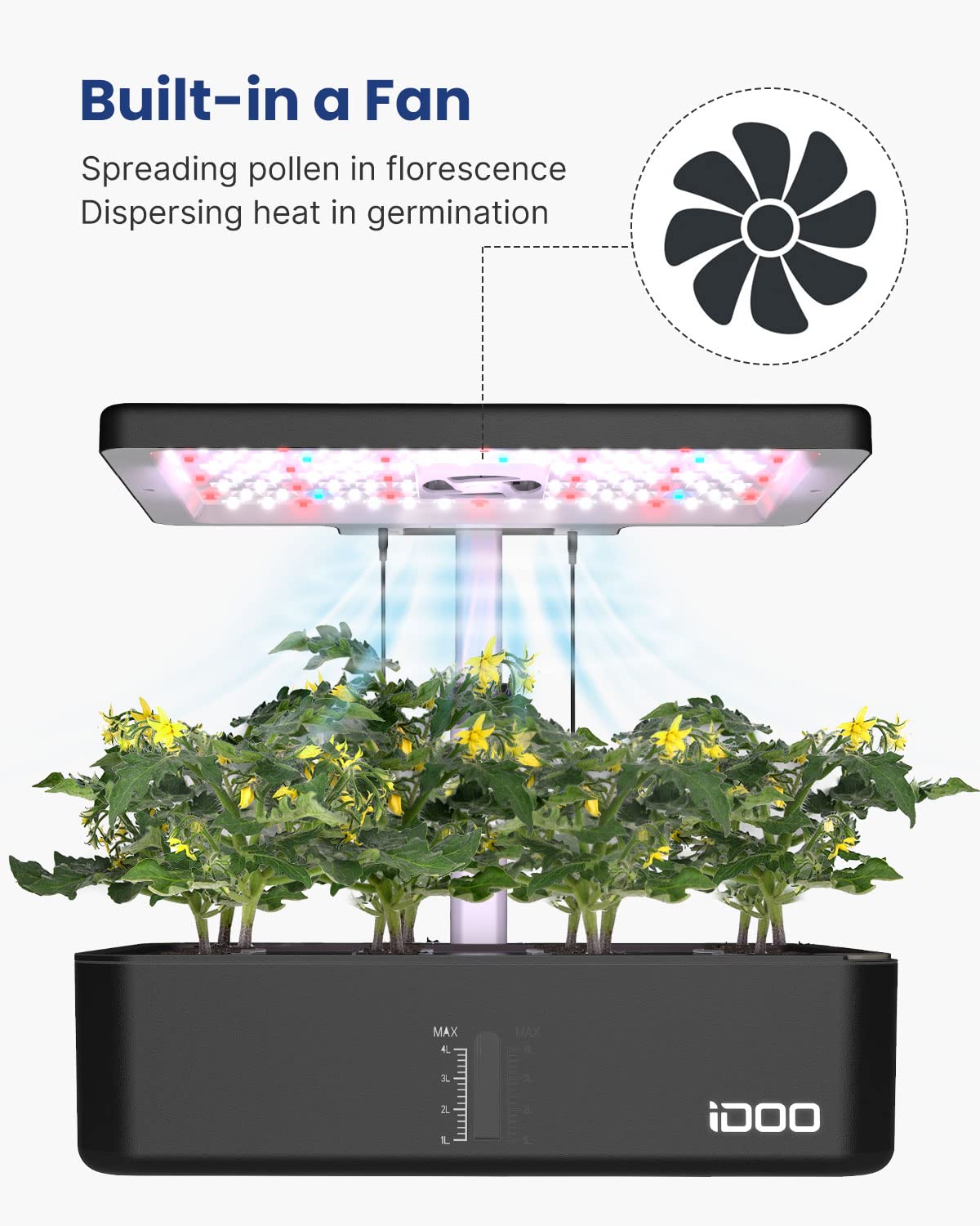 iDOO Hydroponics Growing System Kit 12Pods, Indoor Herb Garden with LED Grow Light, Built-in Fan, Auto-Timer, Adjustable Height Up to 11.3", for Home School Office, Gifts for Women Men Fathers