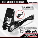 XSTRAP STANDARD Ratchet Tie Down Straps 8PK 1'' x 10 ft - 900 LB Break Strength Cargo Straps for Moving Appliances, Lawn Equipment, Motorcycle (Black)