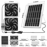 Solar Powered Fan Kit, Weatherproofed Exhaust Fan Air Ventilation Equipment with 25W Solar Panel and 2 High-Speed 5 Inch Dual Fans, Kit for Outside Chicken Coops, Pet House, Attics, Greenhouses, Shed
