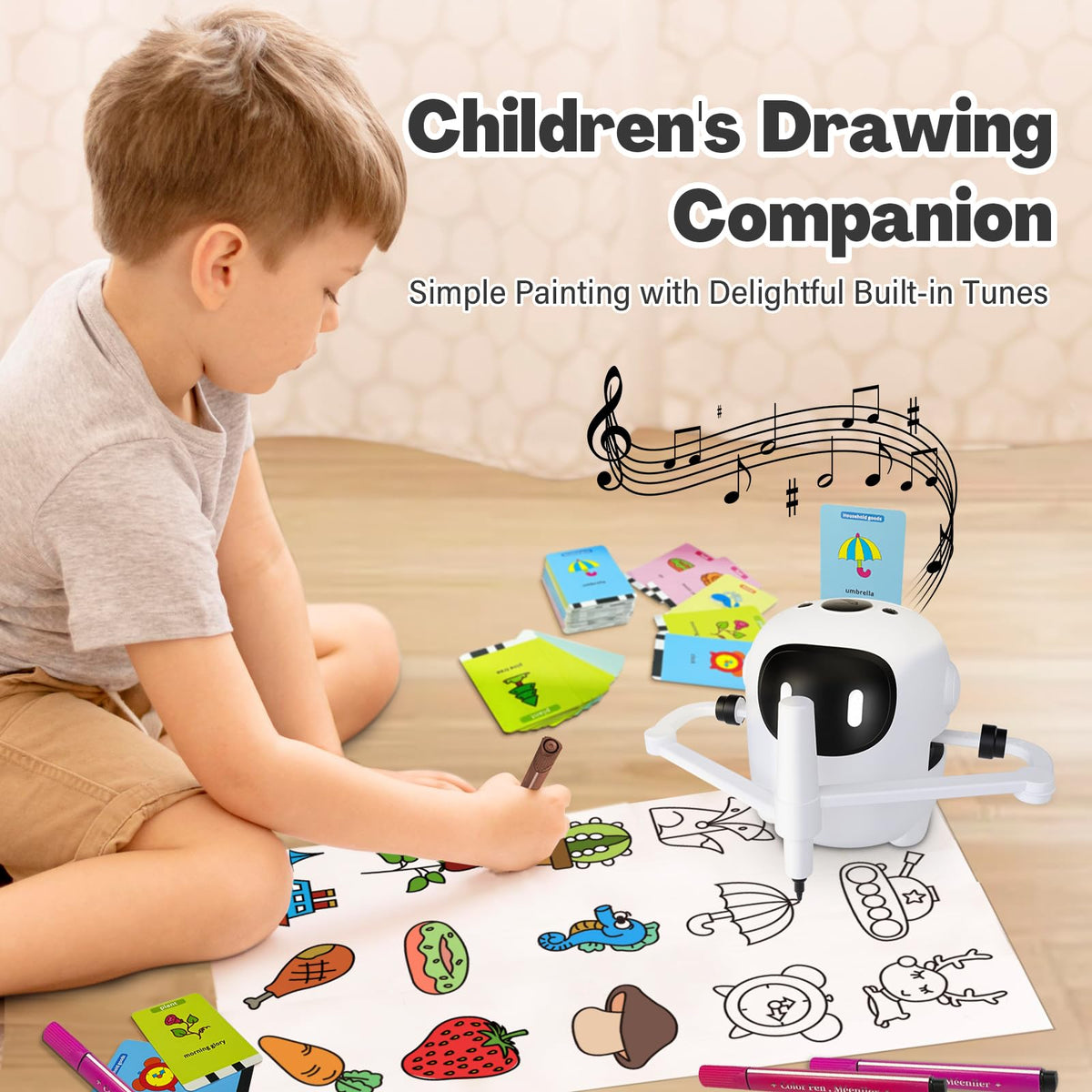 RIVGOT Drawing Robot for Kids with 150 Cards, Voice Interactive Educational Drawing Machine, Montessori Painting Learning Toys for 3 4 5 6 7 8 Year Old Boys Girls Birthday Party